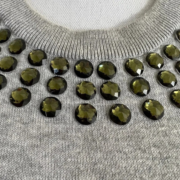 DG2 Gray Cold Shoulder Sweater Rhinestone Embellished Neckline Bling Small - Picture 5 of 8
